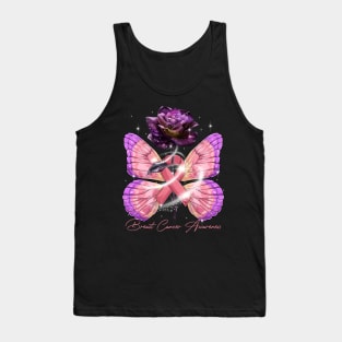 Butterfly Rose Breast Cancer Ribbon Awareness Tank Top